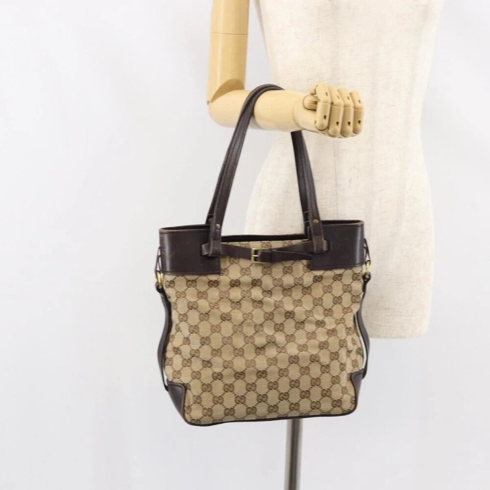 GUCCI GG Canvas Tote Bag Beige Gold 107757 Auth ka751